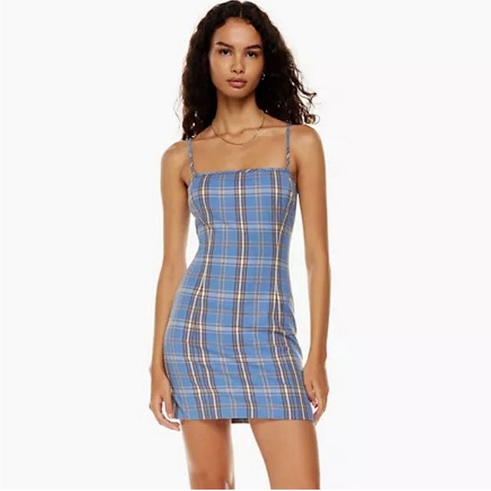 Sunday Best Aritzia Shimmer Blue Plaid Dress Size 4